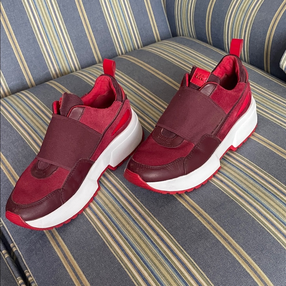 Michael Kors Burgundy and White Slip-On Sneakers